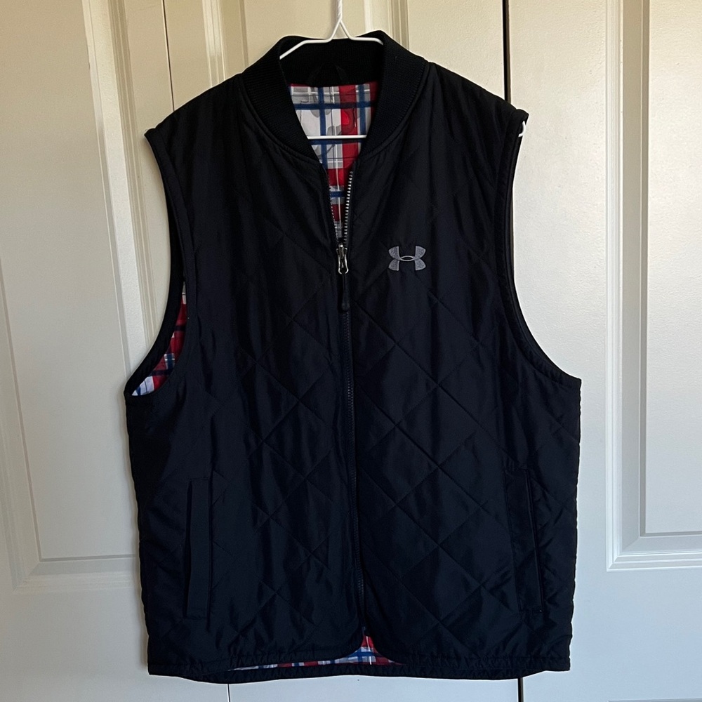 Under Armour Men's Black Quilted Vest with Plaid Lining
